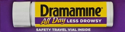 Dramamine Motion Sickness Less Drowsy, Travel Vial, Multicolor, 8 Count (Pack of 3)