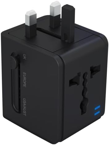 TSIM Universal Travel Adapter 20W 6A, 1 USB-A, 1 USB-C Ports All In One International Power Adapter Plug For USA EU UK AU Wall Charger Quick Charge European Plug Worldwide Travel Essentials | CE, RoHS