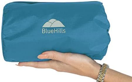 BlueHills 2 Pack Ultra Compact Travel Blanket Pillows Set of Two Lightweight Airplane Traveling Essentials Flight Throws Compact Large Plane – Navy Blue and Peacock Teal