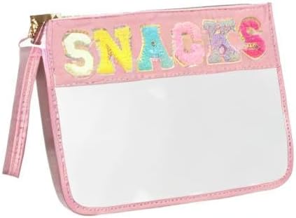 Siwara Snack Bags Clear Pouch Travel Makeup Bag Chenille Letter Bags for Zipper Pouch Clear Cosmetic Bag Clearly Tote Bag Makeup Travel Bags for Women