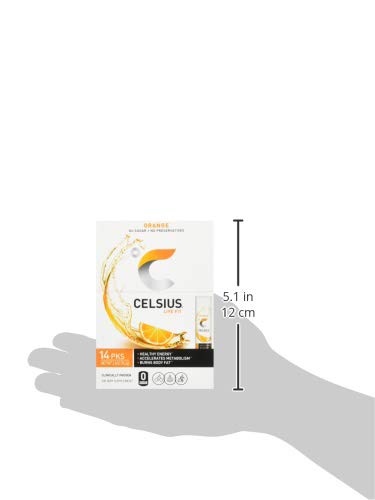 CELSIUS On-the-Go Powder Stick Zero Sugar,Orange,5.20 Oz,(Pack of 28)