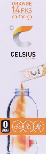CELSIUS On-the-Go Powder Stick Zero Sugar,Orange,5.20 Oz,(Pack of 28)