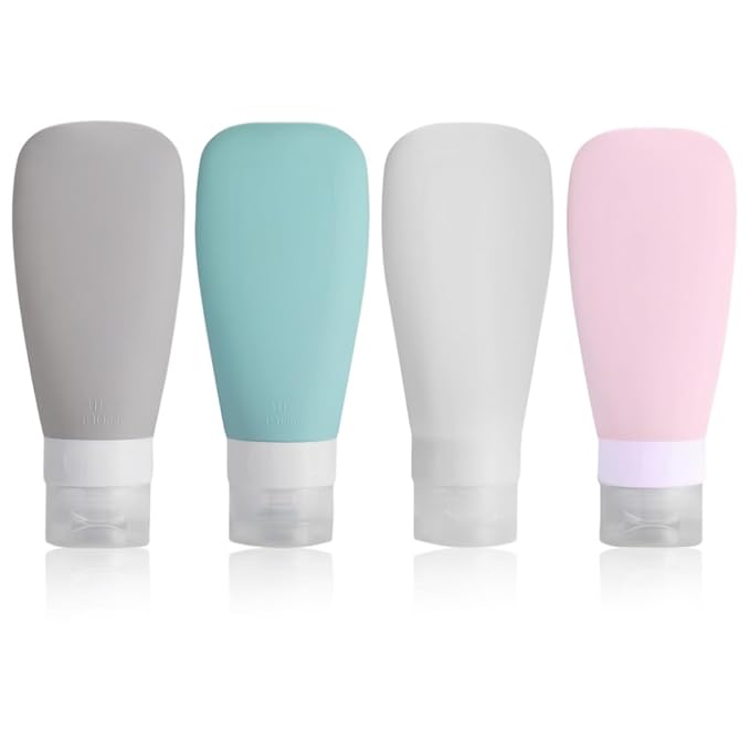 Silicone Travel Bottles, Leak Proof Squeezable Refillable Travel Accessories Toiletries Containers Travel Size Cosmetic Tube for Shampoo Lotion Soap Liquids (3oz Grey/blue/white/pink)