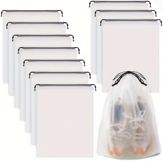 10PCS Waterproof Shoe Storage Bags, Portable Drawstring Travel Organizer for Shoes, Sundries, Transparent Plastic Bags