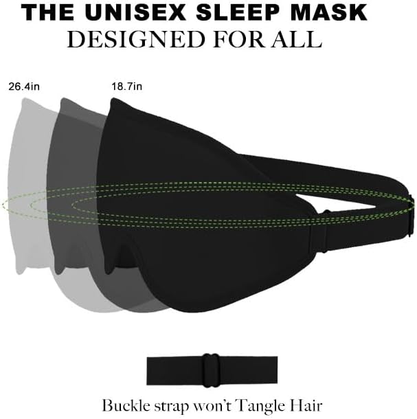 3D Contoured Sleep Eye mask Side Sleeper Men Women Zero Eye Pressure high Density Memory Foam Soft Breathable Light Blocking Night Blindfold Travel Yoga Napping Black