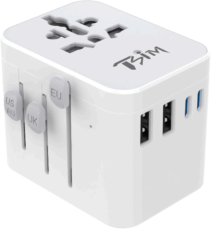 TSIM Universal Travel Adapter 35W 10A | 2 USB-A, 2 USB-C Ports Fast Charging PD 3.2 All in One International Power Adapter Plug USA EU UK AU JP Quick Wall Charger Worldwide Travel Essentials CE RoHS