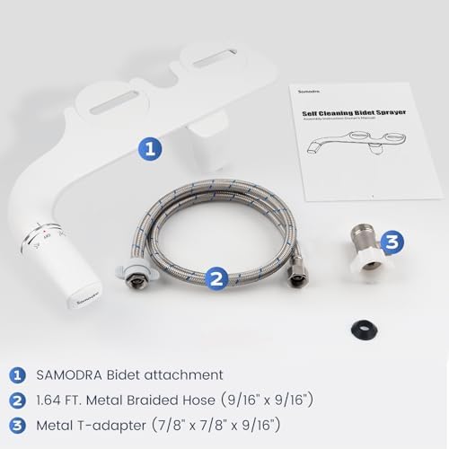 SAMODRA Ultra-Slim Hygienic Bidets Attachment for Existing Toilets - Adjustable Fresh Water Pressure Self Cleaning Nozzle Easy to Install, Silver