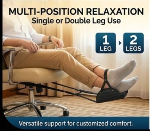 Portable Airplane Footrest Hammock for Travel – Adjustable Foot Rest for Plane Seat, Lightweight Leg Support for Flights, Train, Office & Car, Travel Accessory for Men and Women