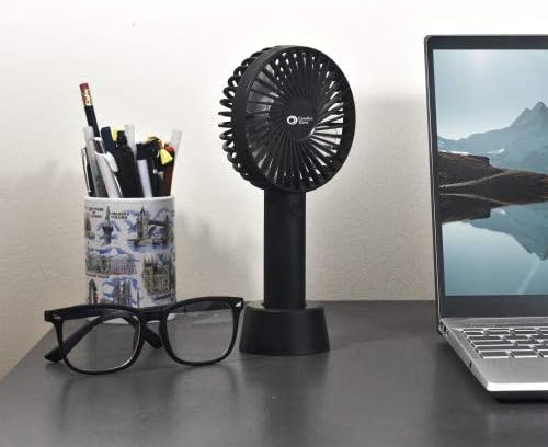 Comfort Zone Personal Handheld Rechargeable Fan, 4 inch, 3 Speed, Lithium Ion Battery, Micro USB Cable, Powerful, Mini Hand Fan, Ideal for Home, Bedroom & Office, CZPF402BK
