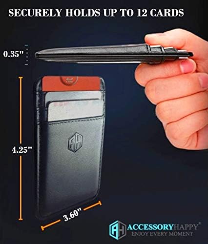 AH Mens Slim Wallet, Minimalist Thin Front Pocket GENUINE Leather Credit Card Holder with RFID Blocking for Work Travel