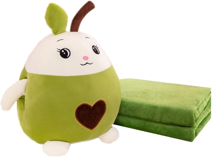 YUDONG Kids Stuffed Animal Travel Blanket and Pillow Set, Adorable 3 in 1 Multifunctional Fruit Plush Pillow with Hand Warmer Design, Perfect for Travel, Camping, Car, Home and Office (Green)