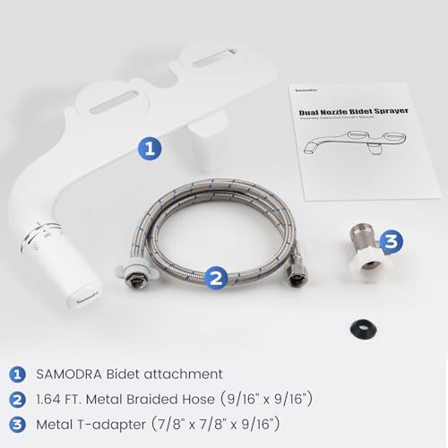 SAMODRA Ultra-Slim Hygienic Bidets Attachment for Existing Toilets - Adjustable Fresh Water Pressure Dual Nozzle (Frontal & Rear Wash) Easy to Install, Silver