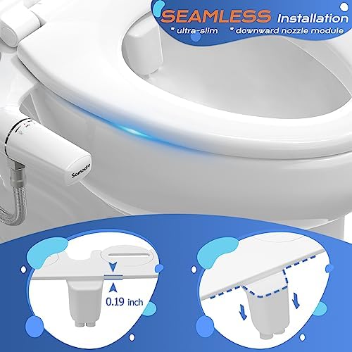 SAMODRA Ultra-Slim Hygienic Bidets Attachment for Existing Toilets - Adjustable Fresh Water Pressure Dual Nozzle (Frontal & Rear Wash) Easy to Install, Silver