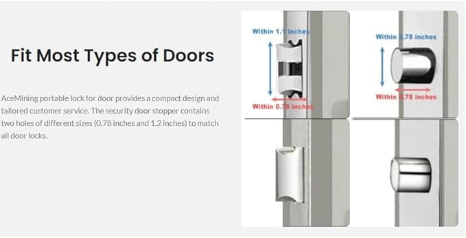 AceMining Portable Door Lock Home Security Door Lock Travel Lockdown Locks for Additional Safety and Privacy Perfect for Traveling Hotel Home Apartment College