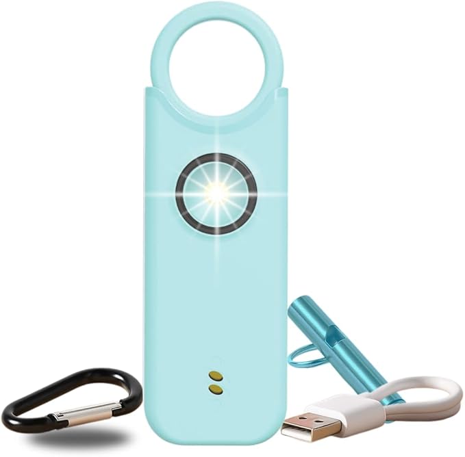 VOLTEK Personal Safety Alarm + Whistle Set for Women - Extra Loud 135 dB, LED Strobe Light, USB-C Rechargeable, Intrusion Mode (Doors, Windows) - Compact & Lightweight - Carabiner Incl. (Azure Blue)