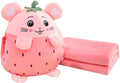 YUDONG Kids Stuffed Animal Travel Blanket and Pillow Set, Adorable 3 in 1 Multifunctional Fruit Plush Pillow with Hand Warmer Design, Perfect for Travel, Camping, Car, Home and Office (Pink)