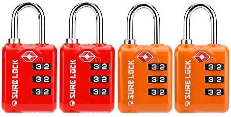 SURE LOCK TSA Approved 3 Digit Luggage Locks With Zinc Alloy Body and Hardened Steel Shackle To Lock Travel Suitcase