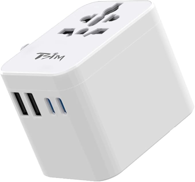 TSIM Universal Travel Adapter 35W 10A | 2 USB-A, 2 USB-C Ports Fast Charging PD 3.2 All in One International Power Adapter Plug USA EU UK AU JP Quick Wall Charger Worldwide Travel Essentials CE RoHS