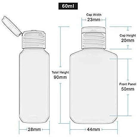 Empty Hand Sanitizer Travel Size Bottles, 2oz, 100 Pack, Plastic Clear Refillable Flip-Top Containers for Shampoo, Baby Shower