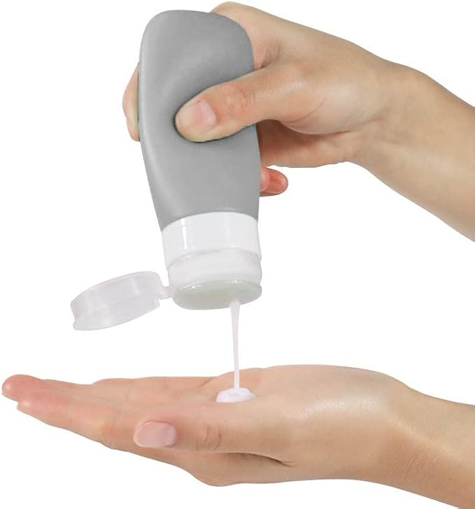Travel Bottles for Toiletries, TSA Approved 3oz Leak Proof Silicone Soft Refillable Squeeze Travel Size Containers BPA Free for Cleansers, Lotions, Shampoo, Conditioner 3pk (Clear)
