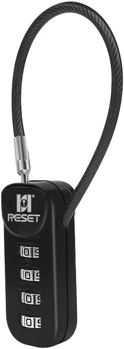 RESET-192 4 Digit Combination Padlock with 10cm(4 inch) Cable,Travel Lock for Luggage,Suitcase,Baggage,Backpack,Toolbox,Case,Black,1 Pack