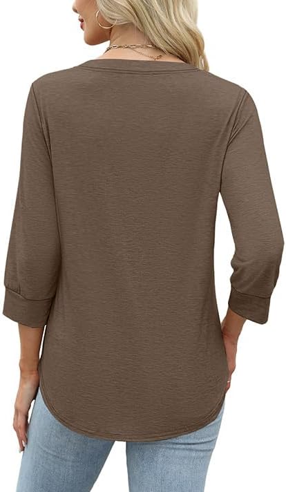 OFEEFAN Womens Tops 3/4 Sleeve Henley Shirts for Women Summer Outfits Fashion Clothing