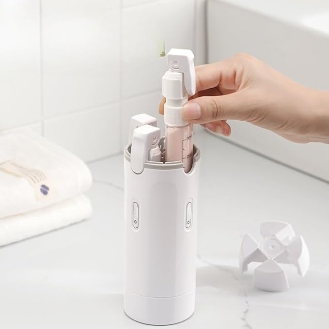 Travelers' Portable Leakproof Plastic 4-in-1 Toiletry Dispenser Set Refillable Shampoo Lotion Containers for Business Trip Gym Shower Essentials (Green)