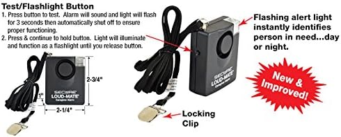 Secure Loud-Mate Pull Cord Clip Alarm Monitor - 120 dB Caregiver Alert for Wheelchair, Chair & Bed Monitoring - Fall Prevention for Elderly Dementia Patients Seniors - Battery Included