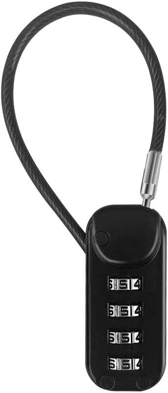 RESET-192 4 Digit Combination Padlock with 10cm(4 inch) Cable,Travel Lock for Luggage,Suitcase,Baggage,Backpack,Toolbox,Case,Black,1 Pack