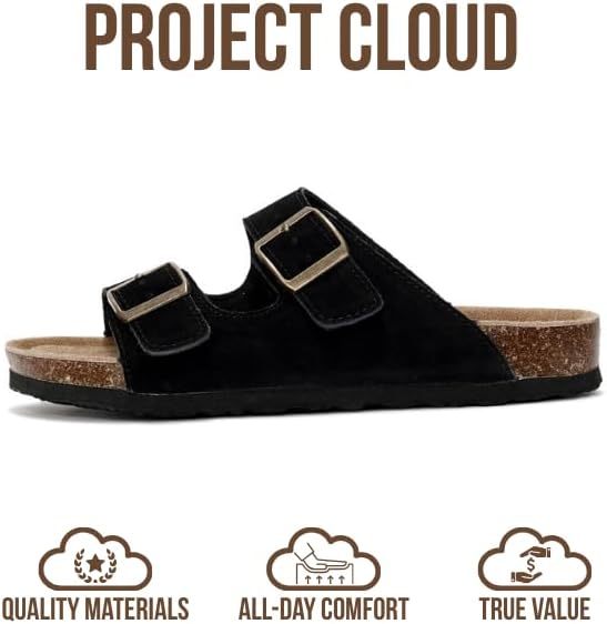 Project Cloud 100% Genuine Leather Flat Sandals For Women 2026 Cork Footbed Womens Sandals with Memory Foam and arch support Vacation Essentials Slides for Women Footwear (Venita)