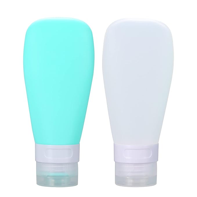 LUFEVRM 2 Pcs Silicone Travel Bottles,3oz Leak Proof Refillable Squeeze Containers with Transparent Carry Bag,Small Empty Travel Size Bottles for Shampoo,Conditioner,Lotion,Toiletries