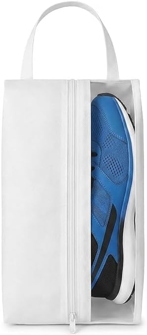 Shoe Bag for Travel, Gym & Sports – Water-Resistant Shoe Pouch with Transparent Mesh Panel, Durable Zipper & Carry Handle – Fits Men’s Size 12 – Keeps Clothes Clean & Odor-Free (White)