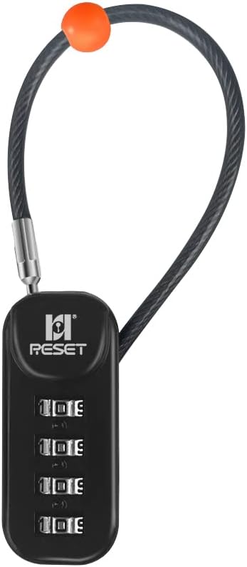 RESET-192 4 Digit Combination Padlock with 10cm(4 inch) Cable,Travel Lock for Luggage,Suitcase,Baggage,Backpack,Toolbox,Case,Black,1 Pack