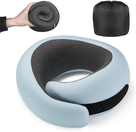 Travel Pillow, 100% Pure Memory Foam Neck Pillow for Airplanes, Comfortable Breathable Cover, Travel Essentials for Plane, Car, Train and Home, Blue