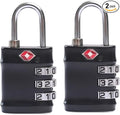 TSA Approved Combination Lock - 2PCS Compact & Durable Luggage Locks, 3-Digit Resettable Password for Travel, Gym Lockers, Cabinets, Black