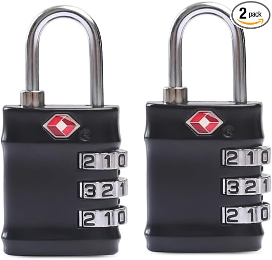 TSA Approved Combination Lock - 2PCS Compact & Durable Luggage Locks, 3-Digit Resettable Password for Travel, Gym Lockers, Cabinets, Black