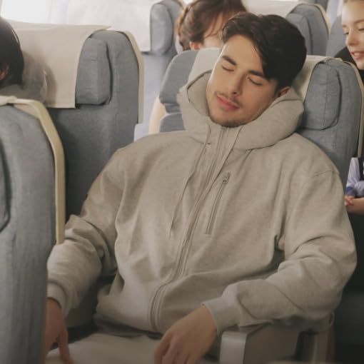 Pillowdy Full Zip Hoodie – Inflatable Built-in Travel Pillow – Comfortable Rest On-The-Go – Perfect for Airplane and Trips