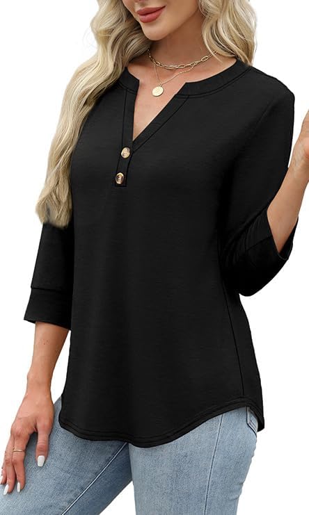 OFEEFAN Womens Tops 3/4 Sleeve Henley Shirts for Women Summer Outfits Fashion Clothing