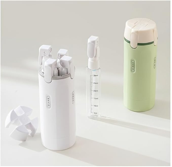 Travelers' Portable Leakproof Plastic 4-in-1 Toiletry Dispenser Set Refillable Shampoo Lotion Containers for Business Trip Gym Shower Essentials (Green)