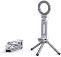 360° Rotation Magnetic Phone Stand with Tripod,Portable and Foldable Aluminium Alloy Phone Holder,Suitable for iPhone and All Mobile Phones,Essential Items for Flying or Traveling（Silver）