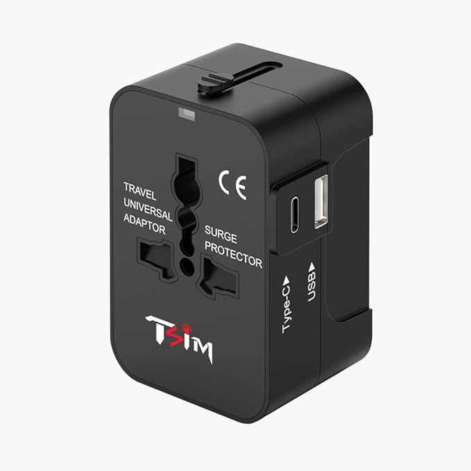 Universal Travel Adapter Worldwide | USB-C, USB-A Ports All in One International Travel Adapter Plug for USA to EU UK AU | European Plug Worldwide Travel Essentials
