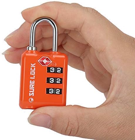 SURE LOCK TSA Approved 3 Digit Luggage Locks With Zinc Alloy Body and Hardened Steel Shackle To Lock Travel Suitcase