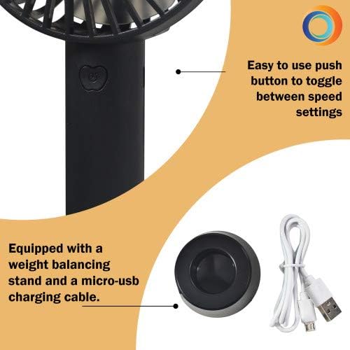 Comfort Zone Personal Handheld Rechargeable Fan, 4 inch, 3 Speed, Lithium Ion Battery, Micro USB Cable, Powerful, Mini Hand Fan, Ideal for Home, Bedroom & Office, CZPF402BK