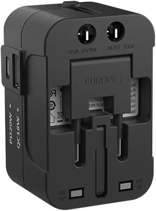 Universal Travel Adapter Worldwide | USB-C, USB-A Ports All in One International Travel Adapter Plug for USA to EU UK AU | European Plug Worldwide Travel Essentials
