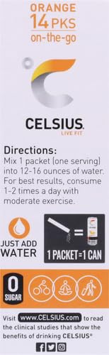 CELSIUS On-the-Go Powder Stick Zero Sugar,Orange,5.20 Oz,(Pack of 28)