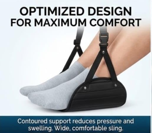 Portable Airplane Footrest Hammock for Travel – Adjustable Foot Rest for Plane Seat, Lightweight Leg Support for Flights, Train, Office & Car, Travel Accessory for Men and Women