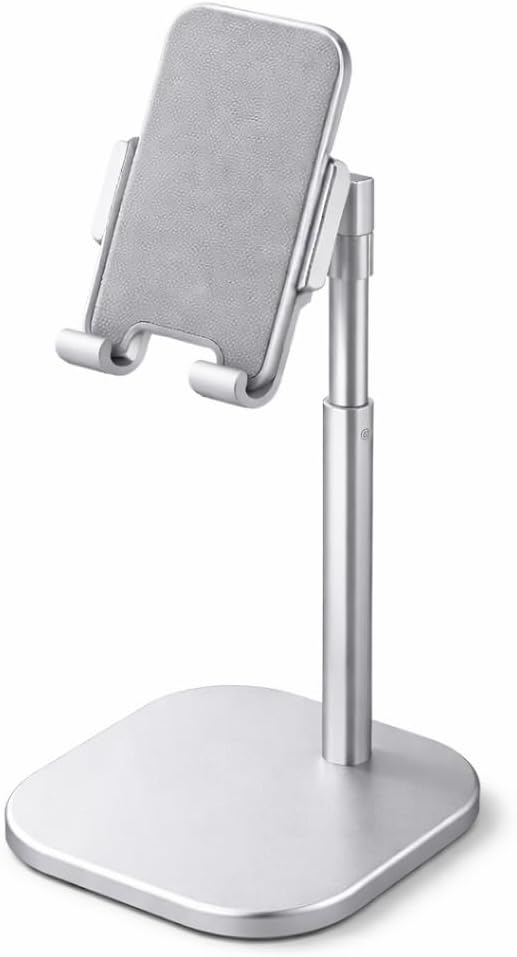 Mizi Cell Phone Stand - Adjustable Angle & Height Desk Phone Holder Dock Compatible with iPhone 17/16/15 Pro Max, Samsung Galaxy, iPad, Switch & All Smartphones (3.5–10 Inch) - White