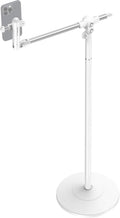 NEEWER Basics Phone Floor Stand with Horizontal Extension Arm, Adjustable Cell Phone Holder Clamp Mount Compatible with iPhone Samsung for Video Recording Bed Lying Down, Weighted Base, ST009 White