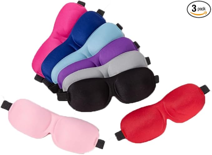 3D Sleep Eye Mask for Men & Women, 3 Pack Blackout Eye Mask for Travel & Airplane, No Nose Wing 3D Contoured Design, Soft Comfortable & Lightweight, Perfect for Side Sleepers & Deep Sleep