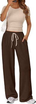 Trendy Queen 2 Piece Matching Summer Lounge Set Womens Side Ruching Top Wide Leg Pants Sets with Pockets